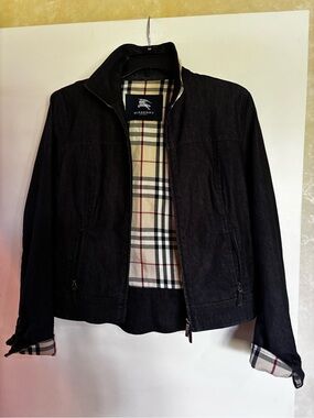 Burberry Black Denim Jacket with Beige Nova Check  Lining